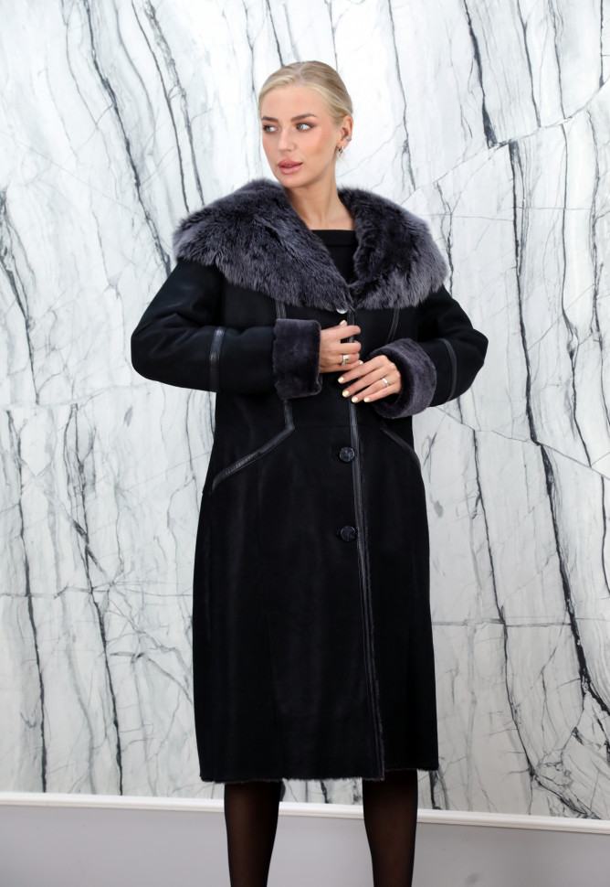 Дубленка из натурального меха овчины, капюшон мех тоскана. Арт.3510 РТ-9375