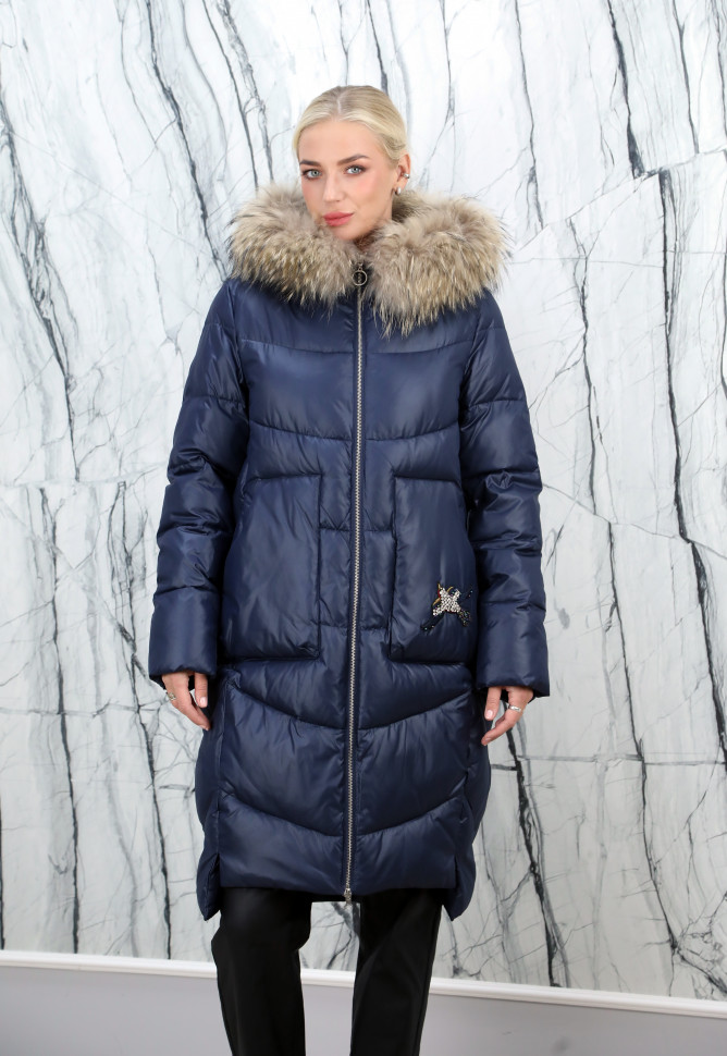 Пуховик утепленный (биопух) на замке/капюшон мех енота. Арт.Y019-153 РТ-6052