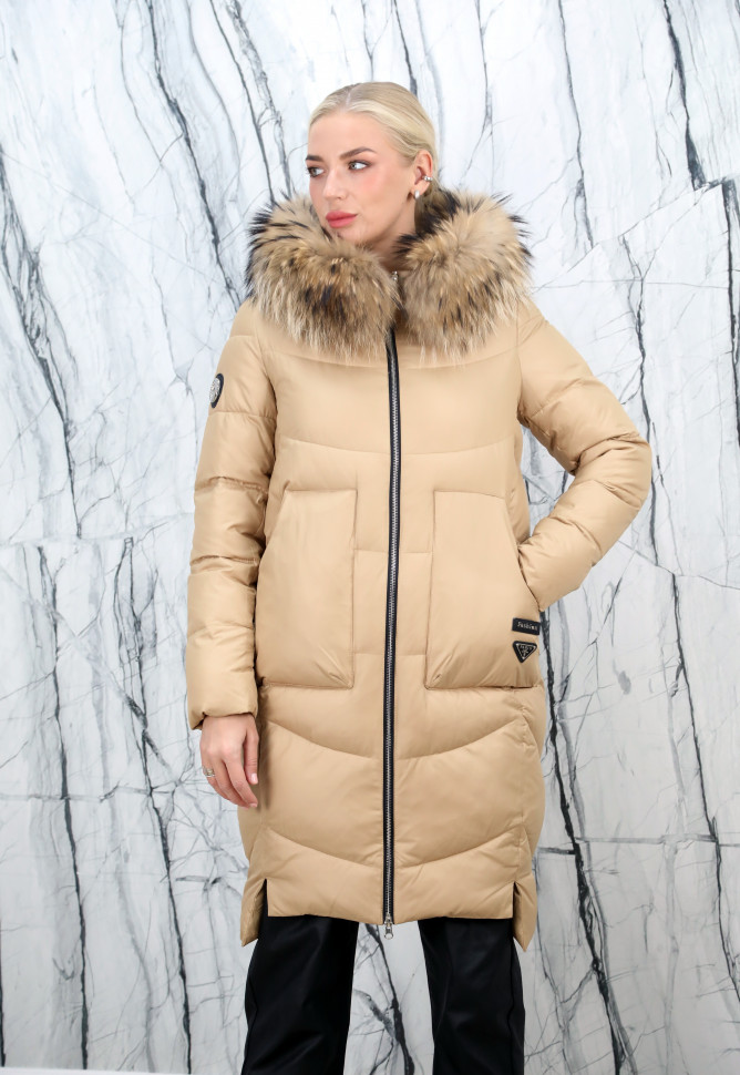 Пуховик утепленный (биопух) на замке/капюшон мех енота. Арт.Y022-293 РТ-7908