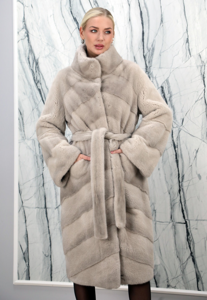 Шуба из меха аукционной американской норки Nafa,ворот стойка. Арт.15017 РТ-10381