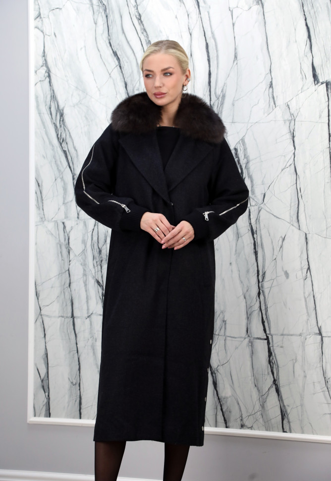 Пальто утепленное из кашемира, ворот отделка мех песца. Арт.6045-1 РТ-10530