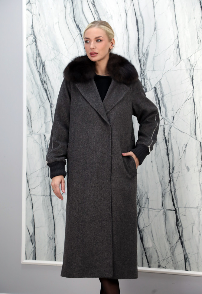 Пальто утепленное из кашемира, ворот отделка мех песца. Арт.6045-1 РТ-10529