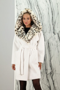 Шуба из эко меха под норку, капюшон отделка эко мех рысь. Арт.Э-194 РТ-8388