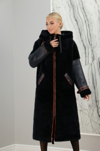 Дубленка из овчины с капюшоном, отделка из натуральной кожи. Арт. К-10009 РТ-7548 