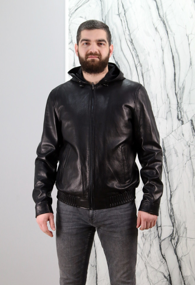 Куртка из натуральной кожи, на замке с капюшоном. Арт. 89030, РТ-9072