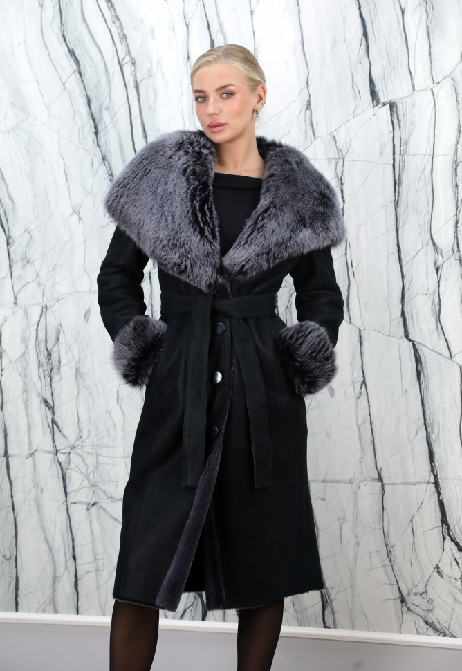 Дубленка из натурального меха овчины, капюшон мех тоскана. Арт.3523 РТ-9377