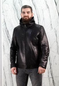 Куртка из натуральной кожи, на замке с капюшоном. Арт. 99921, РТ-9073