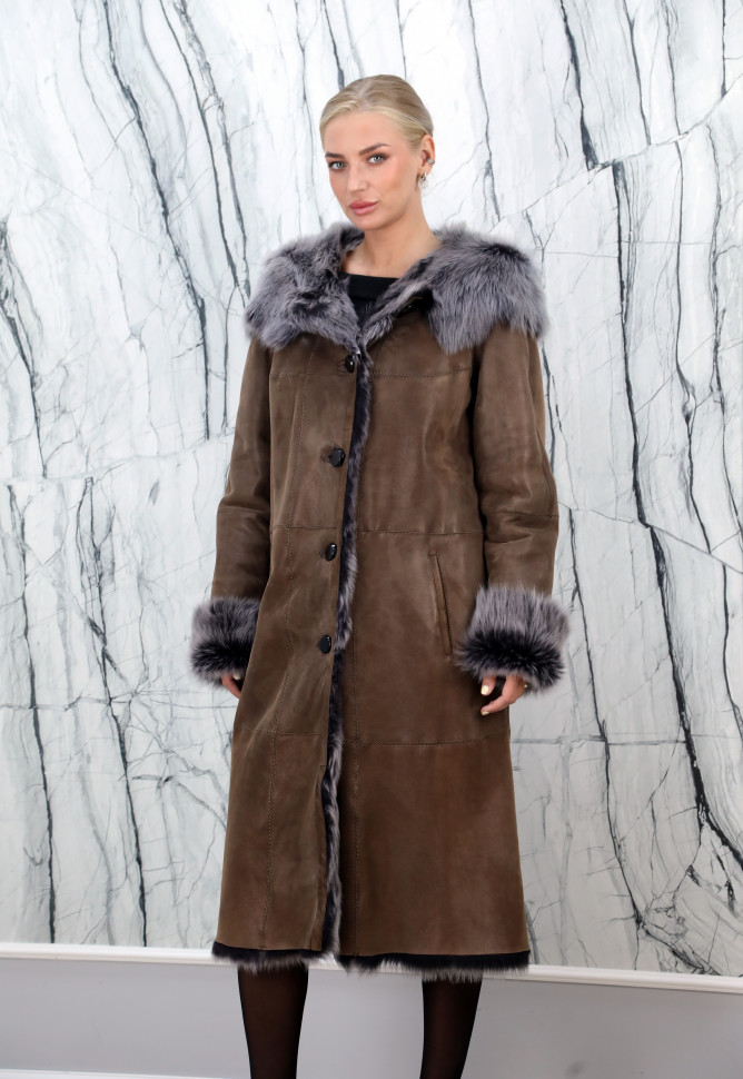 Дубленка из натурального меха  тоскана/капюшон. Арт.Z-9002Z РТ-5447