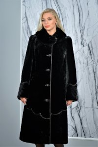 Шуба из меха мутон Люкс. Ворот норка., шоколад, 115 см. Арт. М-1408, РТ-2405