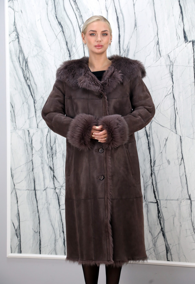 Дубленка из натурального меха  тоскана/капюшон. Арт.Z-9002Z РТ-5441