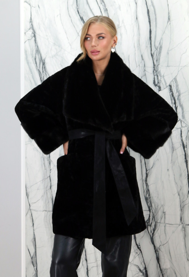 Шуба из меха овчины, ворот/манжет/карман отделка норка. Арт.1702/1 РТ-2284