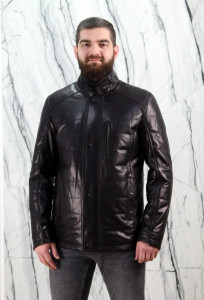 Куртка из натуральной кожи, на замке/ворот стойка., мужская, черный, 70 см. Арт. 89126, РТ-9080