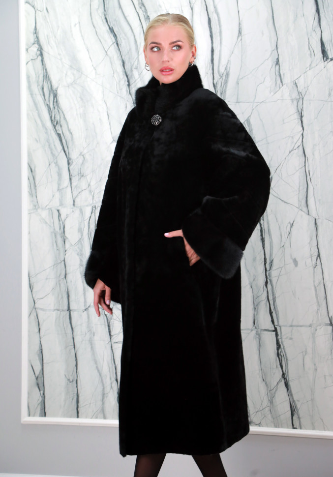 Шуба из меха овчины, ворот/манжеты  норка. Арт.М-116 РТ-7807