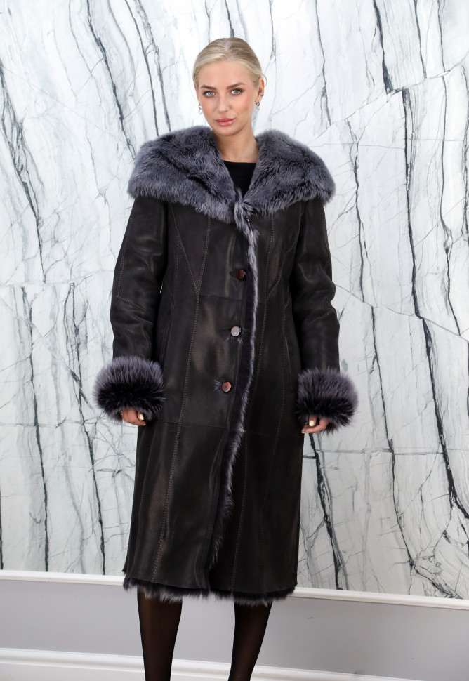 Дубленка из натурального меха овчины,на пуговицах/капюшон. Арт.Z-9014 РТ-6075