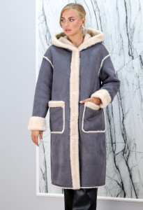 Дубленка из искусственного меха, капюшон. Арт. S32225 РТ-9780