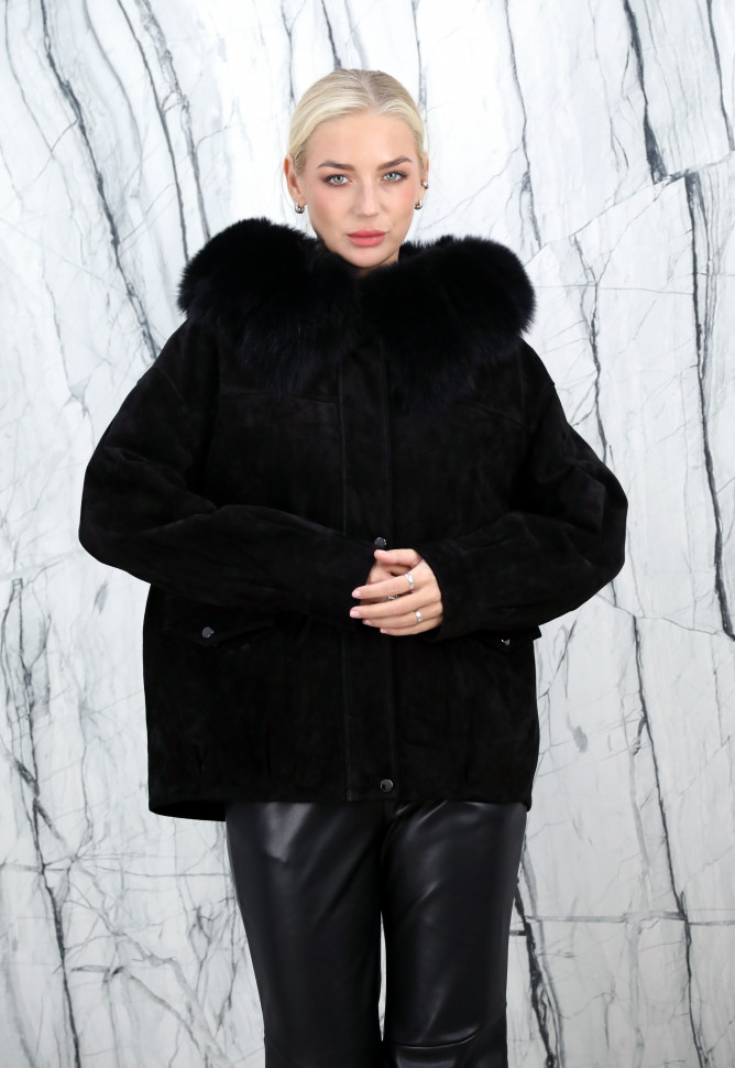 Куртка из натуральной кожи, на замке/капюшон мех песца. Арт.25728 РТ-10432