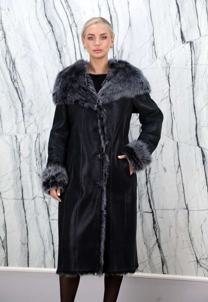 Дубленка из натурального меха овчины,на пуговицах/капюшон тоскана. Арт.Z-9014 РТ-5926