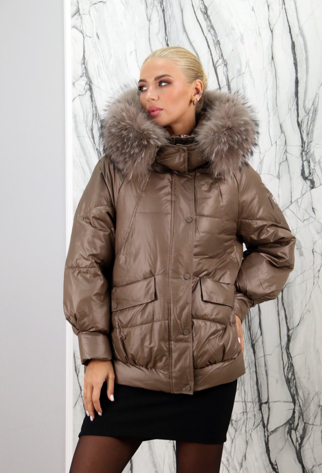 Куртка утепленная-биопух,капюшон отделка мех енота. Артикул Y-024-285 PT-8643