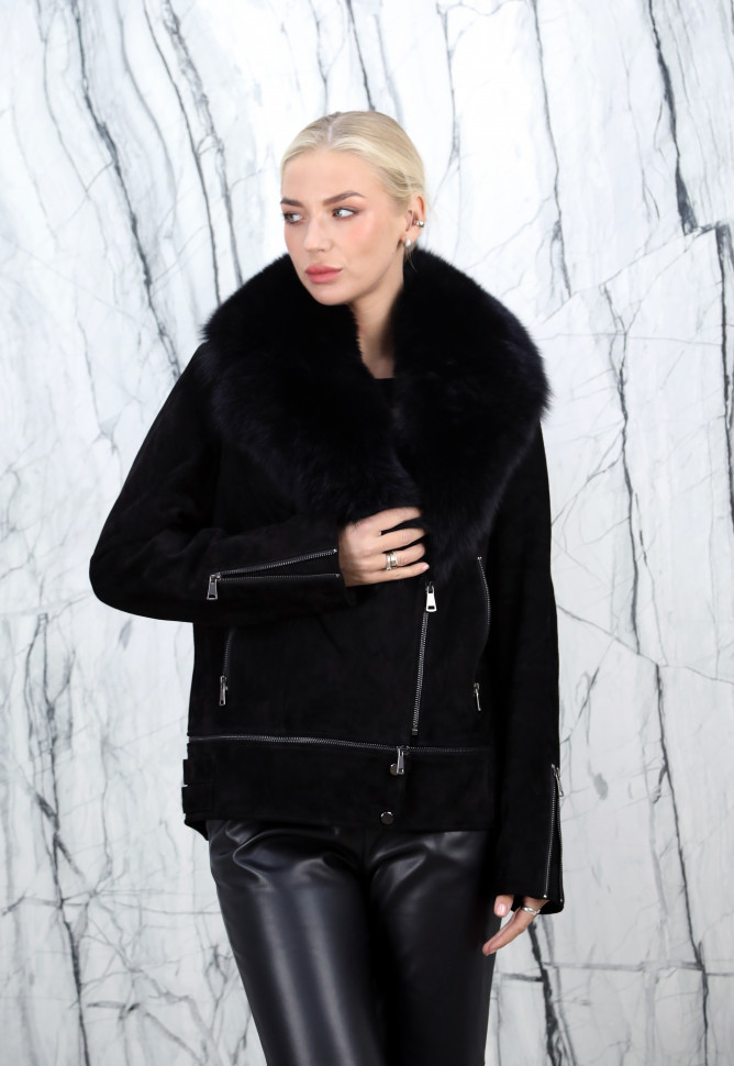Куртка из натуральной кожи, на замке/ворот мех песца. Арт.25721 РТ-10430