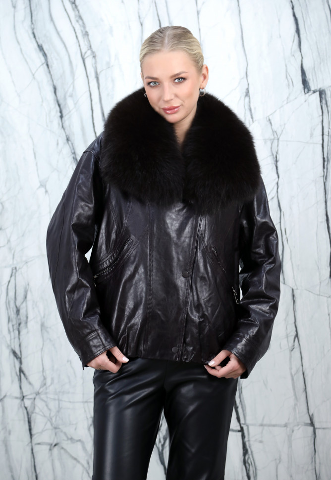 Куртка из натуральной кожи,ворот отделка мех песца. Арт.2616 РТ-10753