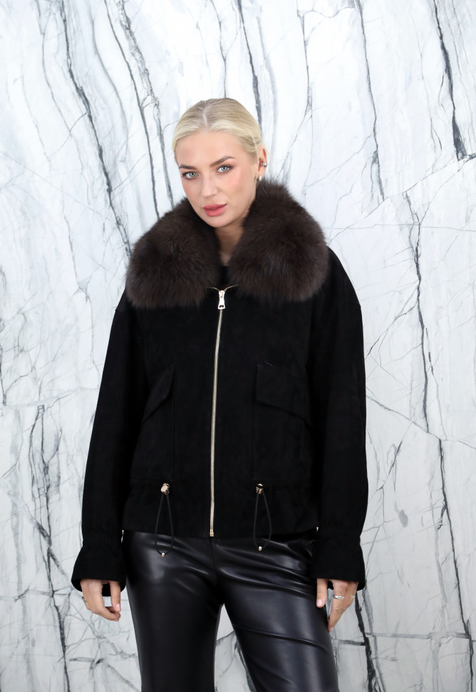 Куртка из натуральной кожи, на замке/ворот мех песца. Арт.25695 РТ-10434