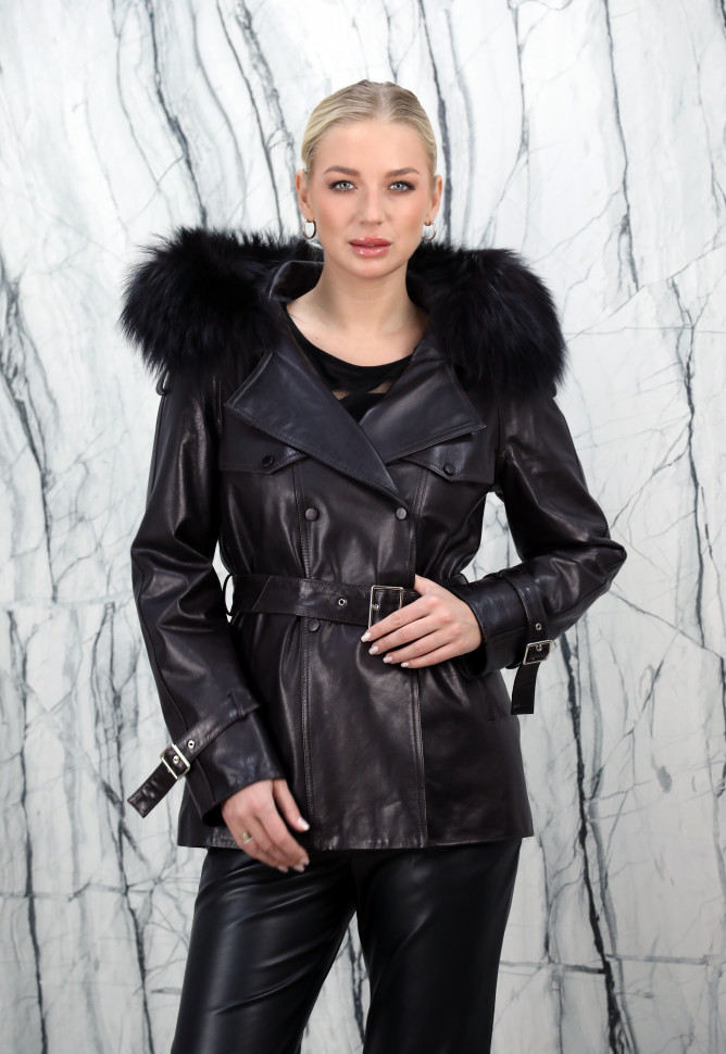 Куртка из натуральной кожи,капюшон отделка мех енота. Арт.25011-1 РТ-10750