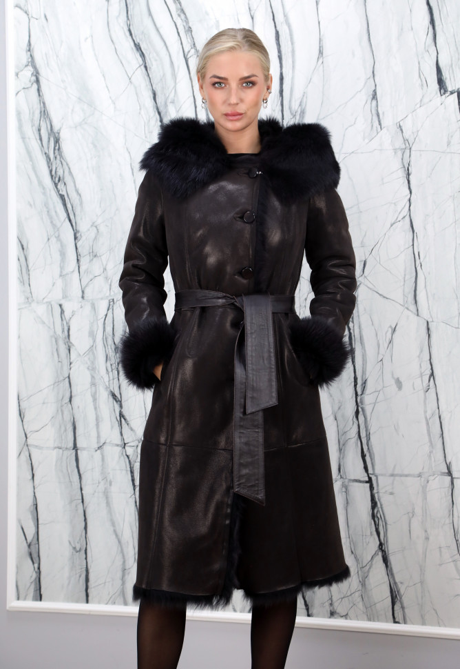 Дубленка из натурального меха тоскана,на пуговицах/капюшон. Арт.Z-9004 РТ-5371