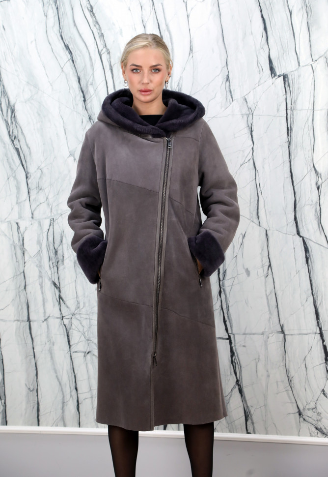Дубленка из натурального меха овчины, на замке/капюшон. Арт.Z-4005 РТ-10177