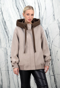 Полупальто демисезонное, шерсть 70% полиэстр 30%, капюшон.Отделка трикотаж. Арт.С86039 РТ-10736