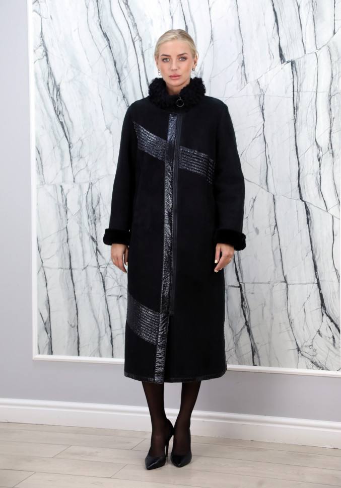 Дубленка из натурального меха овчины, на замке/ворот мех TIGRADO. Арт.7052-115TIG-1Z РТ-5436