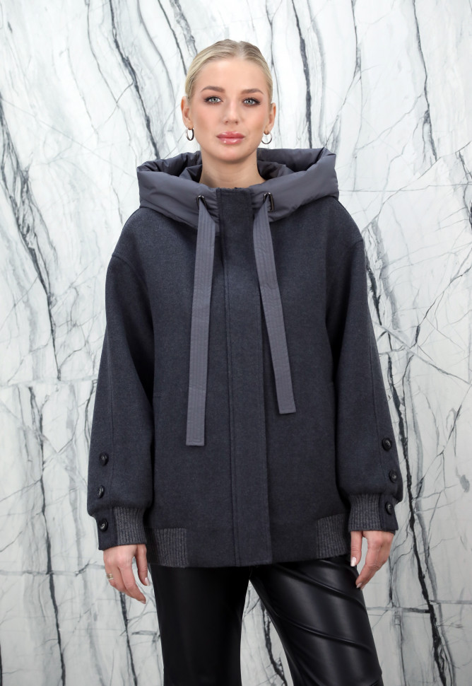 Полупальто демисезонное, шерсть 70% полиэстр 30%, капюшон.Отделка трикотаж. Арт.С86039 РТ-10735
