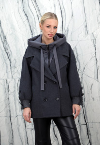 Полупальто демисезонное, шерсть 70% полиэстр 30%, капюшон. Арт.С86116 РТ-10734