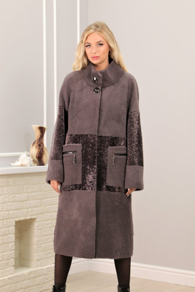 Шуба из меха кёрли-астроган с воротом. Арт. М-25, РТ-5679