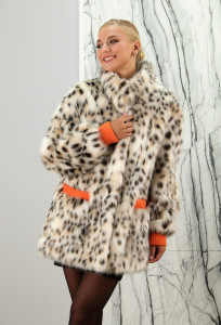 Шуба из эко меха под рысь, ворот стойка. Арт.Э-235 РТ-8359