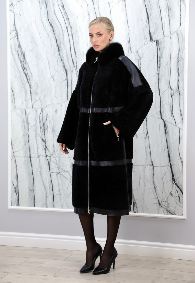 Дубленка из натурального меха овчины, ворот мех лисица. Арт.7223-112м РТ-10174