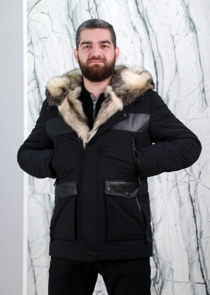 Пуховик утепленный (верблюжья шерсть).Капюшон/борт отделка волк. Арт.23050 РТ-8802