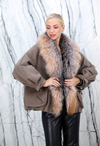 Полупальто зимнее кашемировое, отделка ворот  мех аргентинской лисы. Арт.25838 РТ-10428