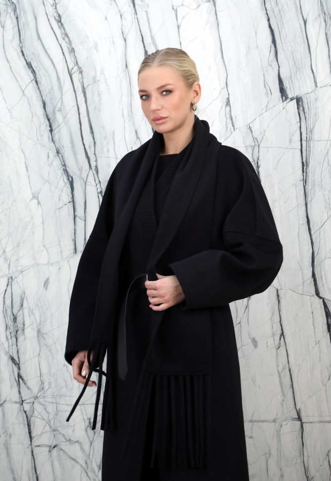 Пальто демисезонное, шерсть 70% полиэстр 30%, ворот/шарф/пояс. Арт.F-2250-1 РТ-10729