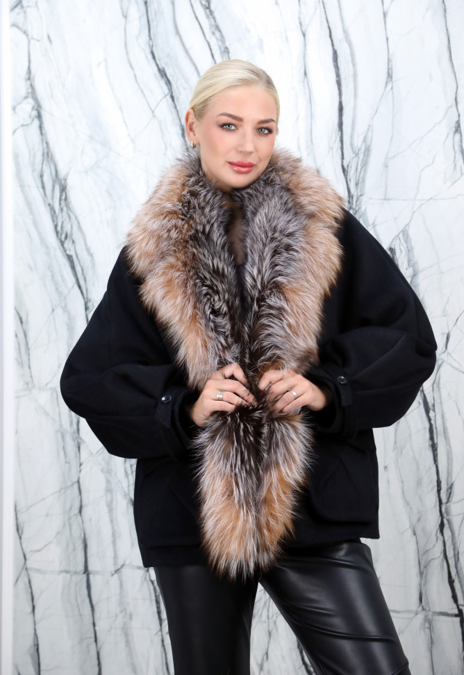 Полупальто зимнее кашемировое, отделка ворот мех аргентинской лисы. Арт.25838 РТ-10429