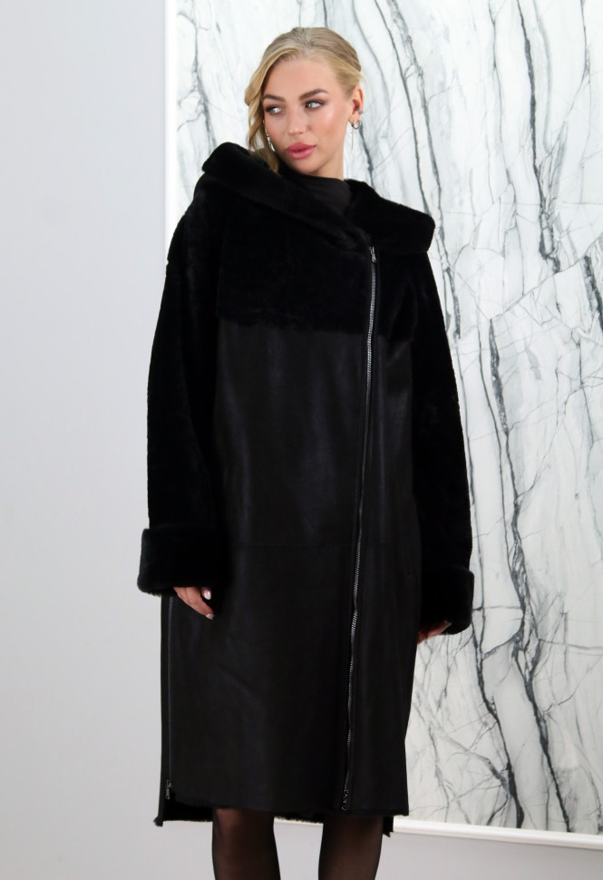 Дубленка из натуральной овчины. Капюшон. Арт. 3426, РТ-9281