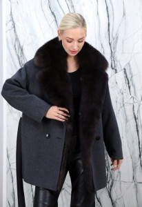 Полупальто зимнее кашемировое, отделка ворот мех финский песец. Арт.6038 РТ-10357