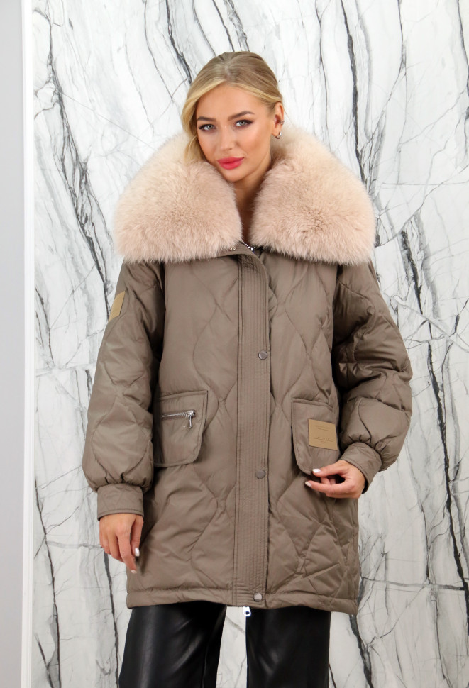 Пуховик утепленный (100% пух) , ворот мех песца. Артикул 9952 РТ-8913