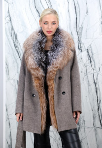 Полупальто зимнее кашемировое, отделка ворот мех аргентинской лисы. Арт.6038 РТ-10358